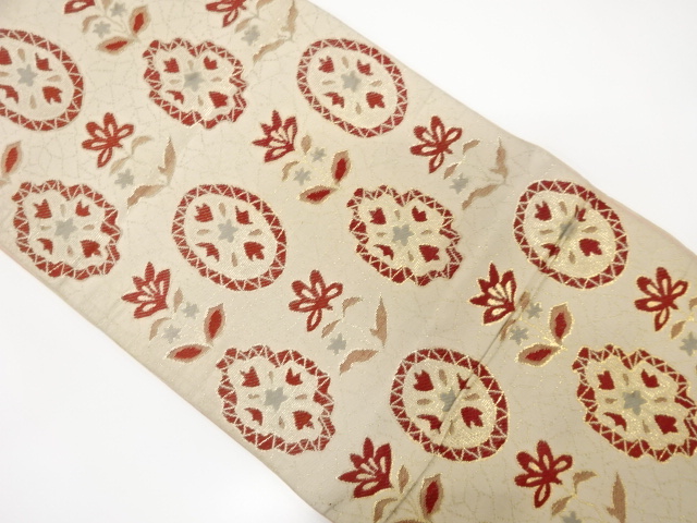 アンティーク　草花模様織り出し袋帯（材料）